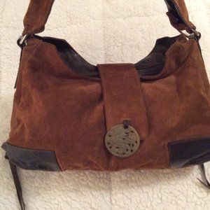 RIARIA brown corduroy w/ leather trim & fringe bag
